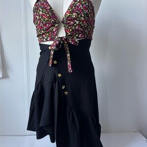 Floral Halter Top and Black Skirt Set